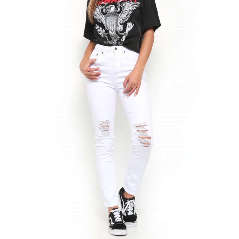 Tiger mist white distressed jeans